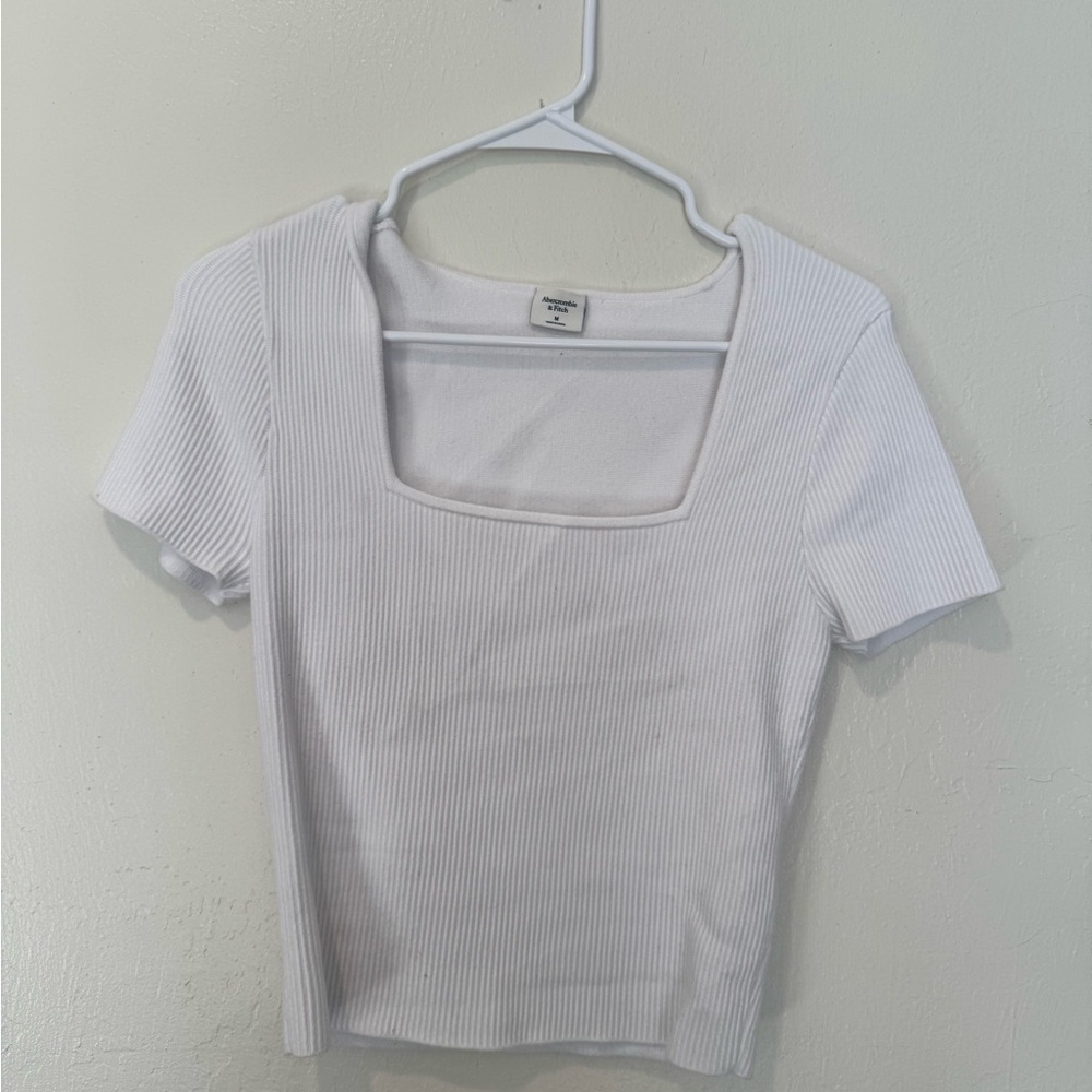 Abercrombie & Fitch White Ribbed Short Sleeve Top